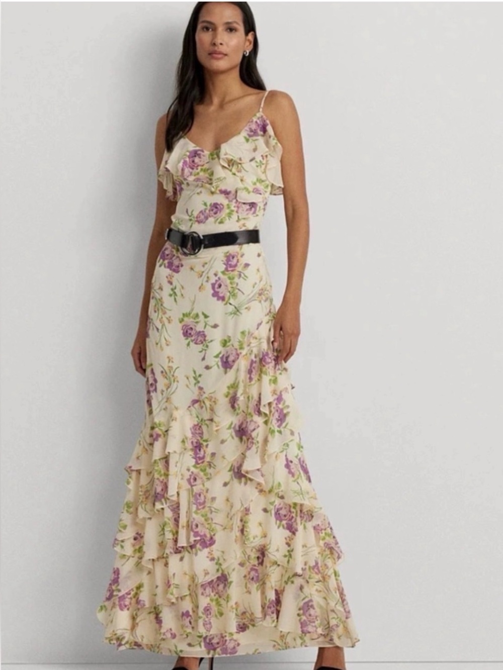 Lauren Ralph Lauren Floral Ruffle Maxi Dress in Cream and Lavender
Size 10 $295
